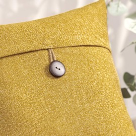 Phantoscope Pack of 2 Farmhouse Throw Pillow Covers Button Vintage Linen Decorative Pillow Cases for Couch Bed and Chair Dark Yellow 18 x 18 Inches 45 x 45 cm