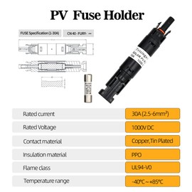 Trisinger Fuse Holder Connector, 1000VDC IP68 Waterproof 15A in-line Fuse, for Solar Photovoltaic System, with 10X38mm Fuse (15A)