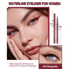 Burgundy Gel Waterline Eyeliner, Glides on Smooth Eyeliner Pencil, Matte Cream Soft Texture, Waterproof Smudge-Proof Long Wear Eye Liner Pen, High Pigment Colorful Eyeliner Makeup for Women-04(2Pcs)