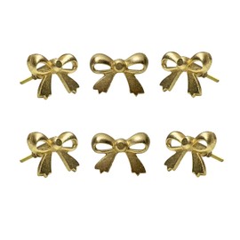 Perilla Home Set of 6 Metal Door Knobs - Decorative Door Knobs Ribbon Tie Handle with Screw | Cupboard Drawer Dresser Bedroom Kitchen Cabinet Wardrobe Pulls (2.25" x 1.5" x 1.1") Gold