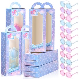 Fuyoooo 24 Pcs Mermaid Party Favor Doll Gift Boxes Include 12 Mermaid Goodie Boxes 12 Sunglasses Gift for Birthday Party Supplies