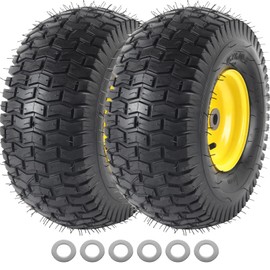 AR-PRO (2 Pack) 15 x 6.00-6" Tubeless Tire and Wheel Assembly, Replacement Riding Lawn Mower Front Tires, Compatible with John Deere Riding Mowers and Lawn Tractor, 3" Centered Hub and 3/4" Bushings