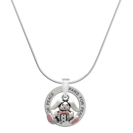 Delight Jewelry Silvertone Sitting Bunny with Easter Egg - Paws for Peace Ring Charm Necklace, 18"