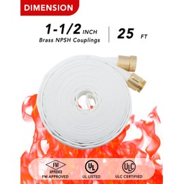 ZYfire Fire Hose - 1-1/2" ID x 25 FT Single Jacket TPU Firefighter Hose with NPSH Brass Couplings 750 PSI Burst Pressure Lightweight for Use in Firefighting