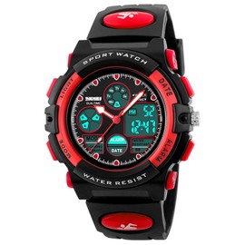 SKMEI Kinders Junges Mächens Analog Digital LED Rücklicht Uhren Woche Alarm Chronograph Armbanduhr-Rot