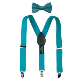 Spring Notion Boys' Suspenders and Solid Color Bowtie Set Teal Medium