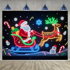 BlissYard Santa Sleigh Ride Blacklight Tapestry Neon Merry Christmas Reindeer Candy Cane UV Reactive Wall Hanging Glow in the Dark Holiday Decor for Bedroom Living Room 78x59 Inch