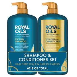 Head & Shoulders Royal Oils Anti-Dandruff Shampoo and Conditioner Twin Pack, 1% Pyrithione Zinc, Curly Hair, Coily Hair, Scalp Relief, Moisture Renewal, 31.4 fl oz Each