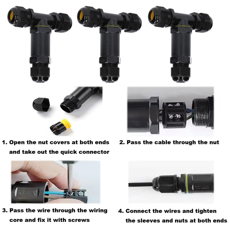 LNGJIN Pack of 3 Cable Connectors Waterproof T-Shape Cable Sleeve