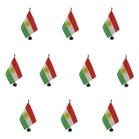 AZ FLAG Kurdistan Table Flags 8.25" x 5.5" 10 Small Kurdistan Table Flags 100% Polyester with 10" Flag Pole and Black Plastic Base (Pack of 10)