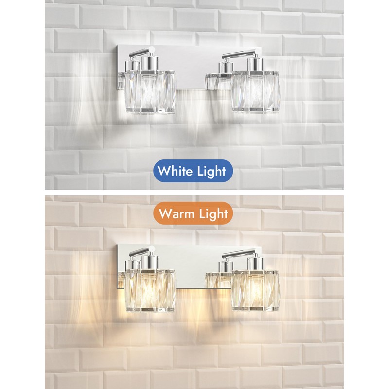 VOLISUN Crystal Vanity Lights - 2 Light Modern Stainless Steel