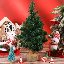 Cindeer Pack of 2 Mini Christmas Trees, 40 cm, Small Artificial Christmas Trees with Stand, Mini Christmas Trees for Christmas, Home, Office, Indoor, Outdoor, Table, Winter Decoration