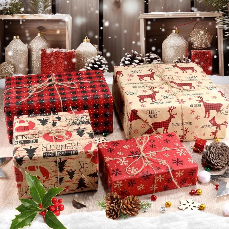 Anvure Christmas Wrapping Paper (4 Rolls: 93 sq. ft total)