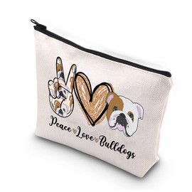 PLITI Bulldog Makeup Bag Bulldog Lover Gifts Peace Love Bulldogs Gifts for Women Bulldog Mother Survival Kit Bulldog Owner Gift, Peace Love Bulldog Bu