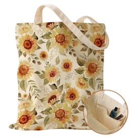 Miss Adola Aesthetic Canvas Tote Bag with Inner Pocket for Women, Cloth Cotton Totes Bag with Pattern for Shopping, Gym, Sunflower