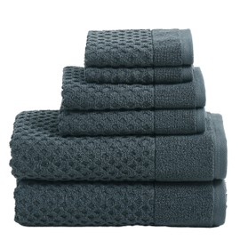 Simple&Opulence Premium 100% Cotton Towel Set 6 Piece, Jacquard Soft Absorbent Towels for Bathroom, Hotel and Spa, 2 Bath Towels 28"x55", 2 Hand Towels 16"x28" & 2 Washcloths 14"x14" (Dark Grey)