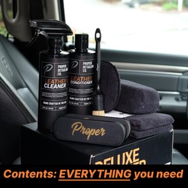 PROPER DETAILING CO. Car Leather Cleaner and Conditioner, Clean and Protect for long lasting leather, 9 Piece Deluxe Leather Care kit for professional results, leather car cleaner, conditioner leather