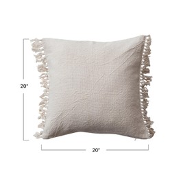 Creative Co-Op Soft Cotton Pillow with Fringe, White, Square, Natural