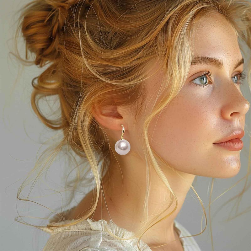 Jugielu Boho Large Round Pearl Earrings Big Pearls Drop Earring