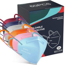 60 Packs Individually Wrapped KN95 Face Mask 5-Ply Breathable & Comfortable Filter Safety Mask with Elastic Ear loop and Nose Bridge Clip, Protective Face Cover Mask, Multi Color - Color: Multi Color