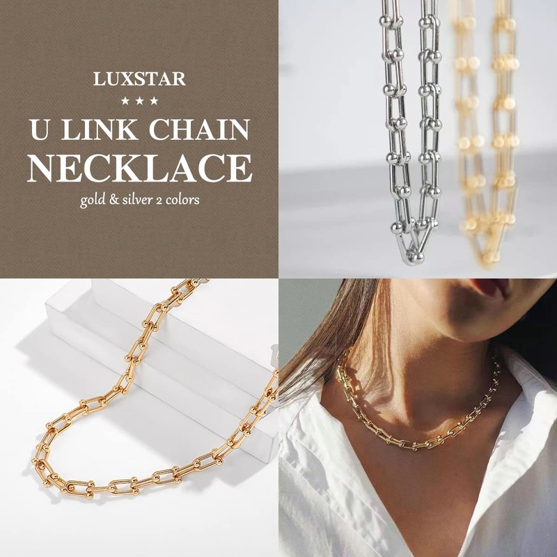 LUXSTAR Women's U-Link Chain Necklace, Hypoallergenic, Stainless Steel, 45 cm,