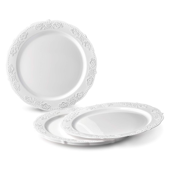 " OCCASIONS " 240 Plates Pack, Vintage Party Disposable Wedding Party Plastic Plates (10.25'' Dinner Plate, Portofino Plain White)
