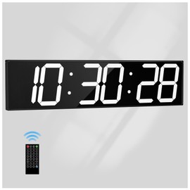 CHKOSDA Digital Wall Clock with Large Display, 28.4‘’LED 6-Digit Large Clock with Adjustable Brightness, Multifunction Digital Timer with Countdown and Stopwatch (White)