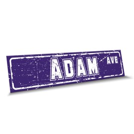 Customola - ADAM Name Purple White Color Street Sign, 4"x 18" Aluminum Metal Novelty Sign, Indoor - Outdoor, Design t34