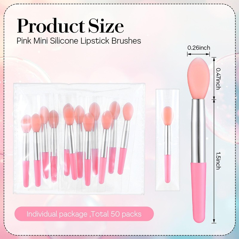Silicone Lip Brush, 50 Pcs Reusable Lipstick Applicator Wands Silicone