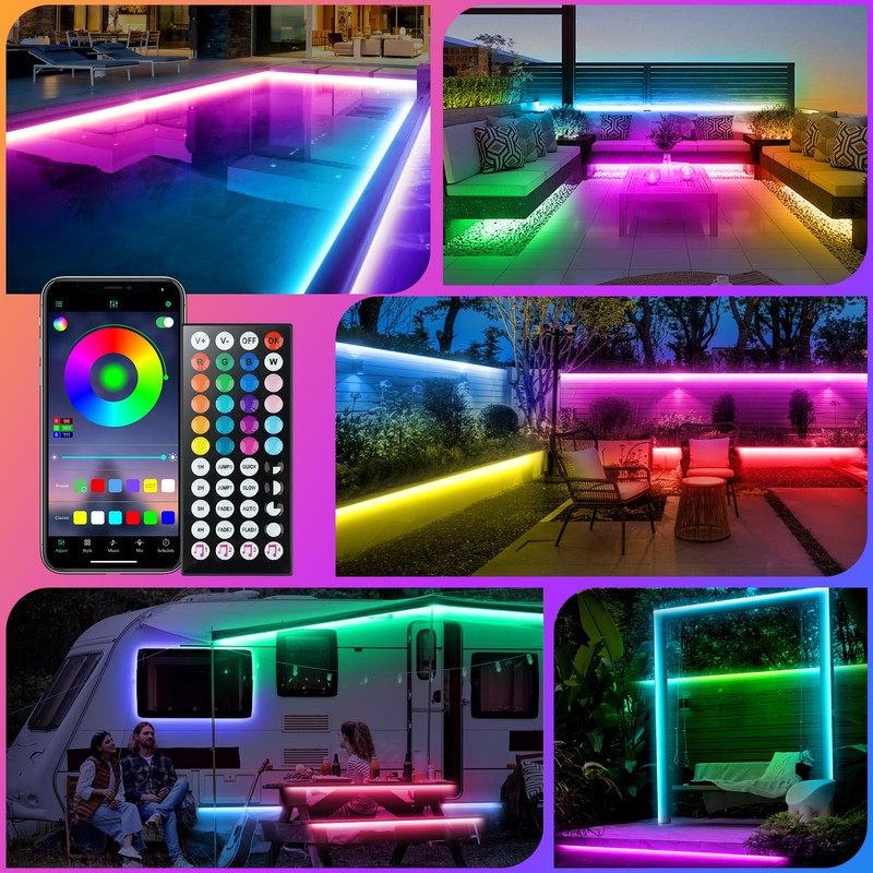 150Ft Outdoor RGB LED Strip Lights with IR Remote &