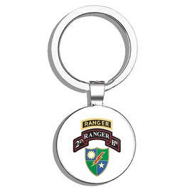 HJ Media US Army 2nd Battalion, 75th Ranger Regiment With Ranger Tab Metal Round Metal Key Chain Keychain Ring