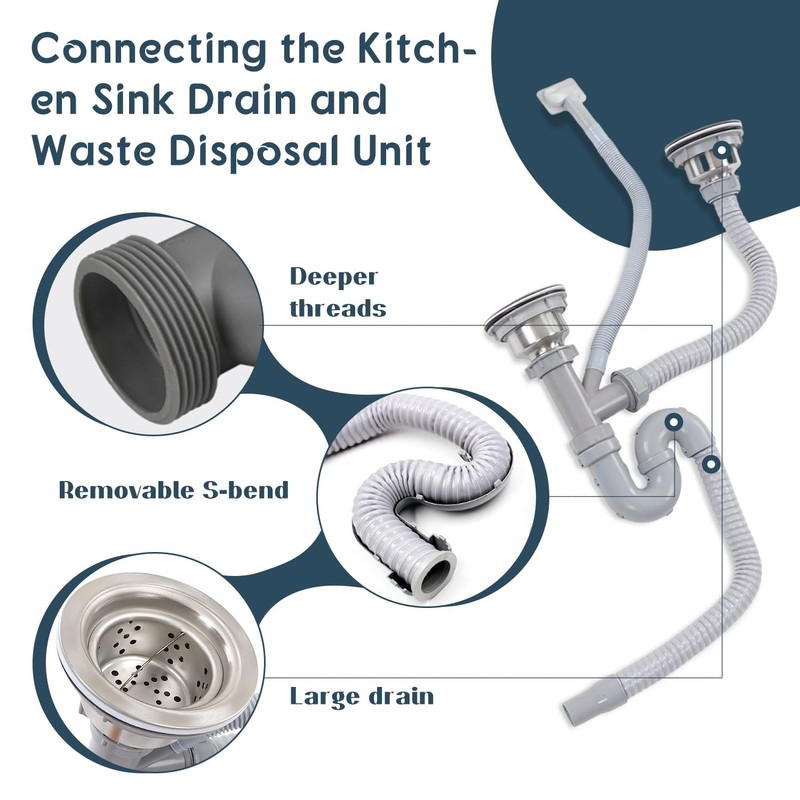 Double Sink Waste Siphon, Universal Flexible Kitchen Sink Drain Pipe