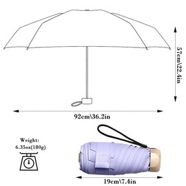 Luoqun88 Mini Umbrella, Compact Umbrella with UPF50+ Protection, Folding Travel Umbrella Windproof Strong 6 Ribs, Sun Umbrella, Handbag Umbrella for Sun and Rain for Women Men and Child(Light Purple)
