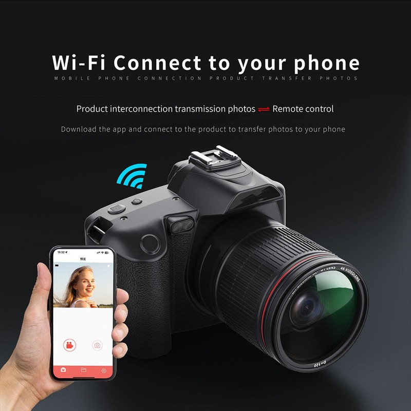 4K Digital Camera, WiFi 64MP, Digital Camera, 3.0 IPS Screen,