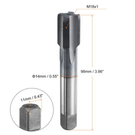sourcing map M18x1 Metric Thread Tap 6542 Cobalt High-Speed Steel TiCN Coated Plug Tap Right Hand Straight Flutes Screw Threading Hand Tap