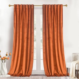 Roslynwood Luxury Soft Russet Orange Velvet Curtains 63 inches Long Back Tab Thermal Insulated Blackout Window Drapes for Living Room/Bedroom/Dining Room, W52 x L63, 2 Panels