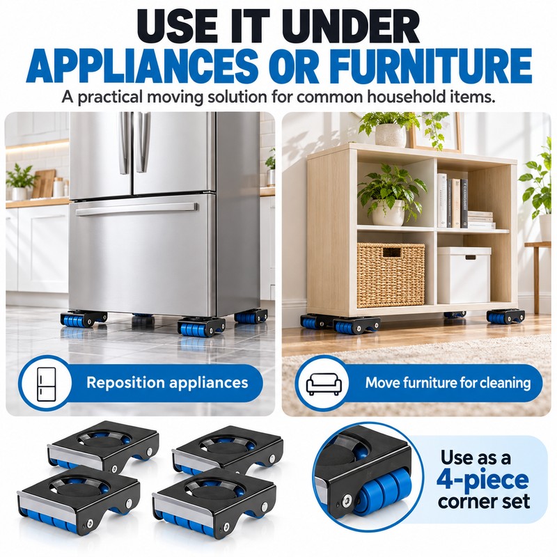 Furniture Moving Rollers for Heavy Item Transport – 4-Piece Sliding