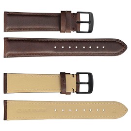 WOCCI 20mm Vintage Leather Watch Straps with Black Buckle, Replacement Bands (Dark Brown)