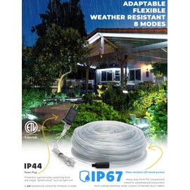 West Ivory 50ft Cool White 8-Mode LED Rope Light, Outdoor Waterproof Accent Lighting, Remote Control Included, ETL Certified w/Clear Flexible PVC Tube, Holiday Christmas Lights, Ambient Décor