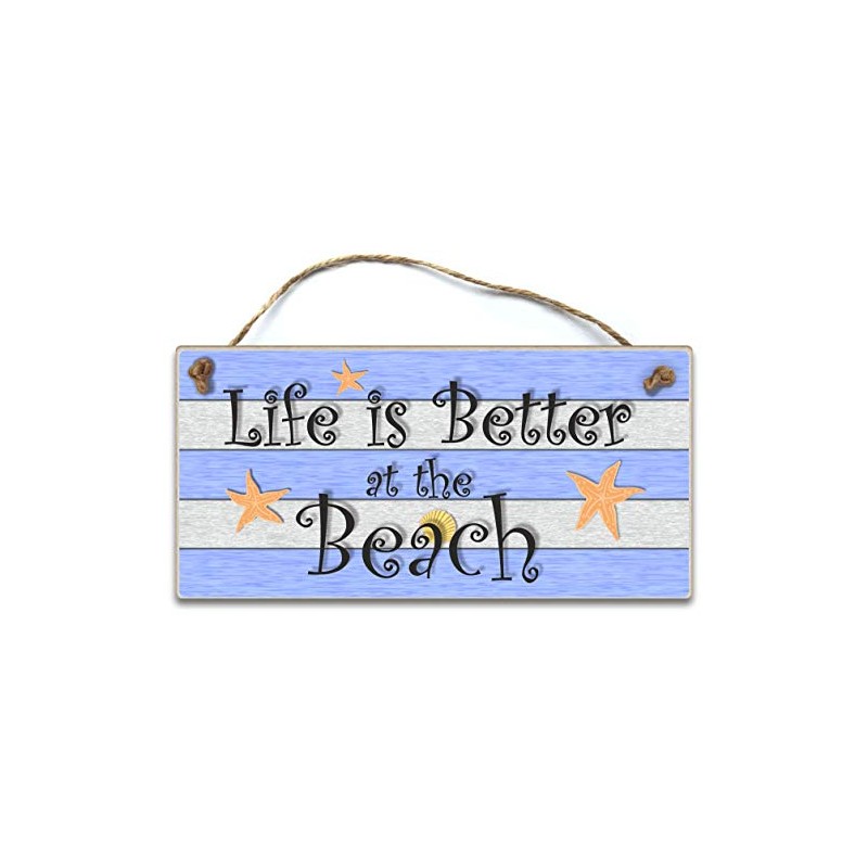 HmHome Wooden Seaside Plaque Life is better at the beach