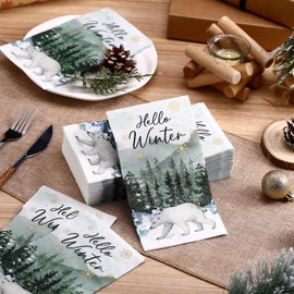Saypacck 100 Pcs Winter Wonderland Napkins Paper Guest Towels Christmas 2 Ply Disposable Bathroom Hand Towel Xmas Tree Snowflake Decorative Winter Toilet Paper for Decoupage Kitchen Dinner Table Decor
