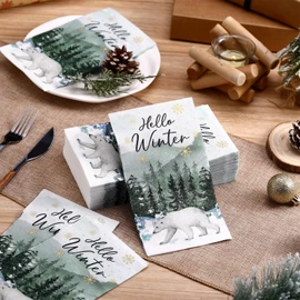 Saypacck 100 Pcs Winter Wonderland Napkins Paper Guest Towels Christmas 2 Ply Disposable Bathroom Hand Towel Xmas Tree Snowflake Decorative Winter Toilet Paper for Decoupage Kitchen Dinner Table Decor
