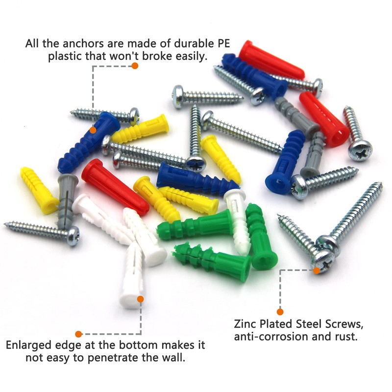ISPINNER Plastic Drywall Anchors and Screws Assortment Kit, 320pcs Ribbed