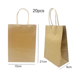 Kojoon Brown Paper Carrier Bags 20pc with Handles for Shopping Gift Present Wrapping Bags 15 * 8 * 21cm