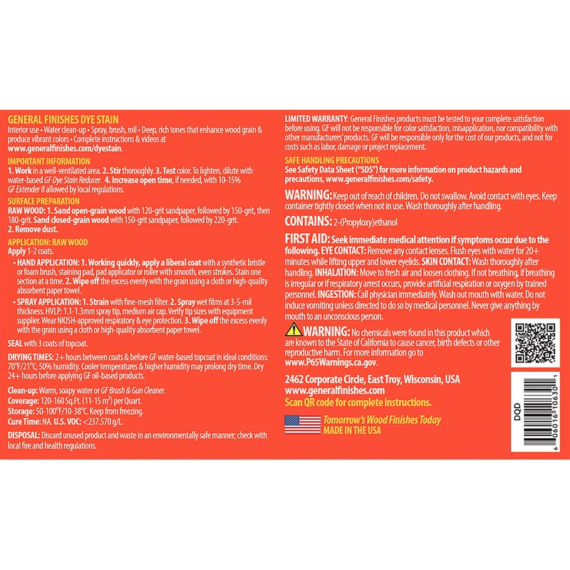 General Finishes Water Based Dye, 1 Quart, Empire Red