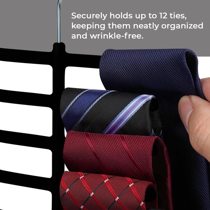 Set of 3 Non-Slip Velvet Tie Hangers, Black - Holds
