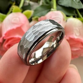 Men's and women's hammer pattern design release anxiety ring and stress relief ring (Silvery, 7)