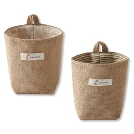 OUDQFCJ Cotton Linen Storage Bag, Removable, Foldable, Washable, Hanging Storage Bag, Hamper Organiser for Wall, Door, Room, Bathroom, Pack of 2