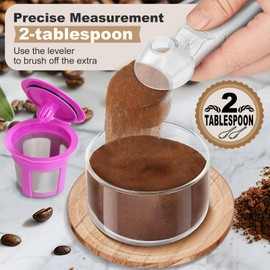 Coffee Scoop & Funnel for Reusable K Cup Refillable Coffee Pods, Coffee Measuring Spoon 2 Tablespoon Capacity, Scoop with Funnel for Ground Coffee, Protein Powder, Tea (Clear, 1 Pack)