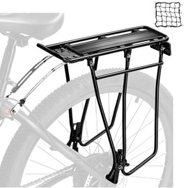 YONTUO Rear Bike Rack,Universal Bike Cargo Rack,Bicycle Pannier Rack with Reflector and Cargo Net,Touring Carrier Rack fit 26”-29” and 700c,BCR03